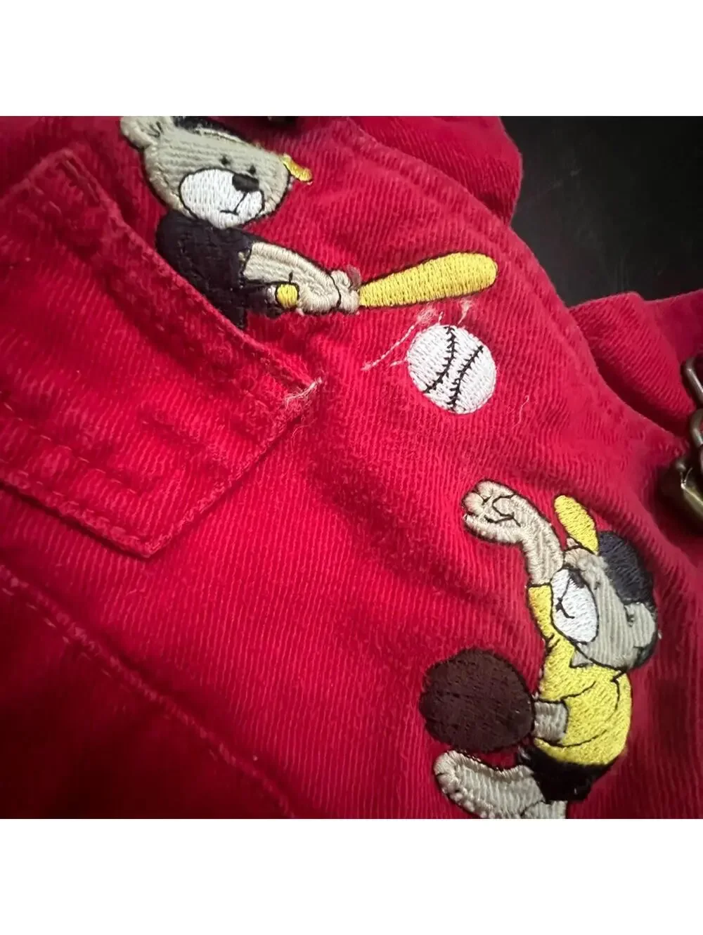 Vintage In Design KIDS Red Baseball Theme Short Overalls - 12m